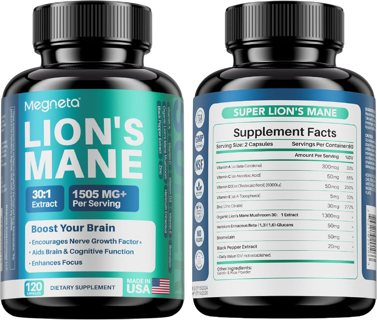 Lion's Mane Extract with Black Pepper – 120 Capsules - görsel 7