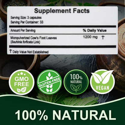 Hanan Pata de Vaca 100 Capsules – Pure Cow's Foot Leaves (Bauhinia forficata) for Detox & Digestive Support