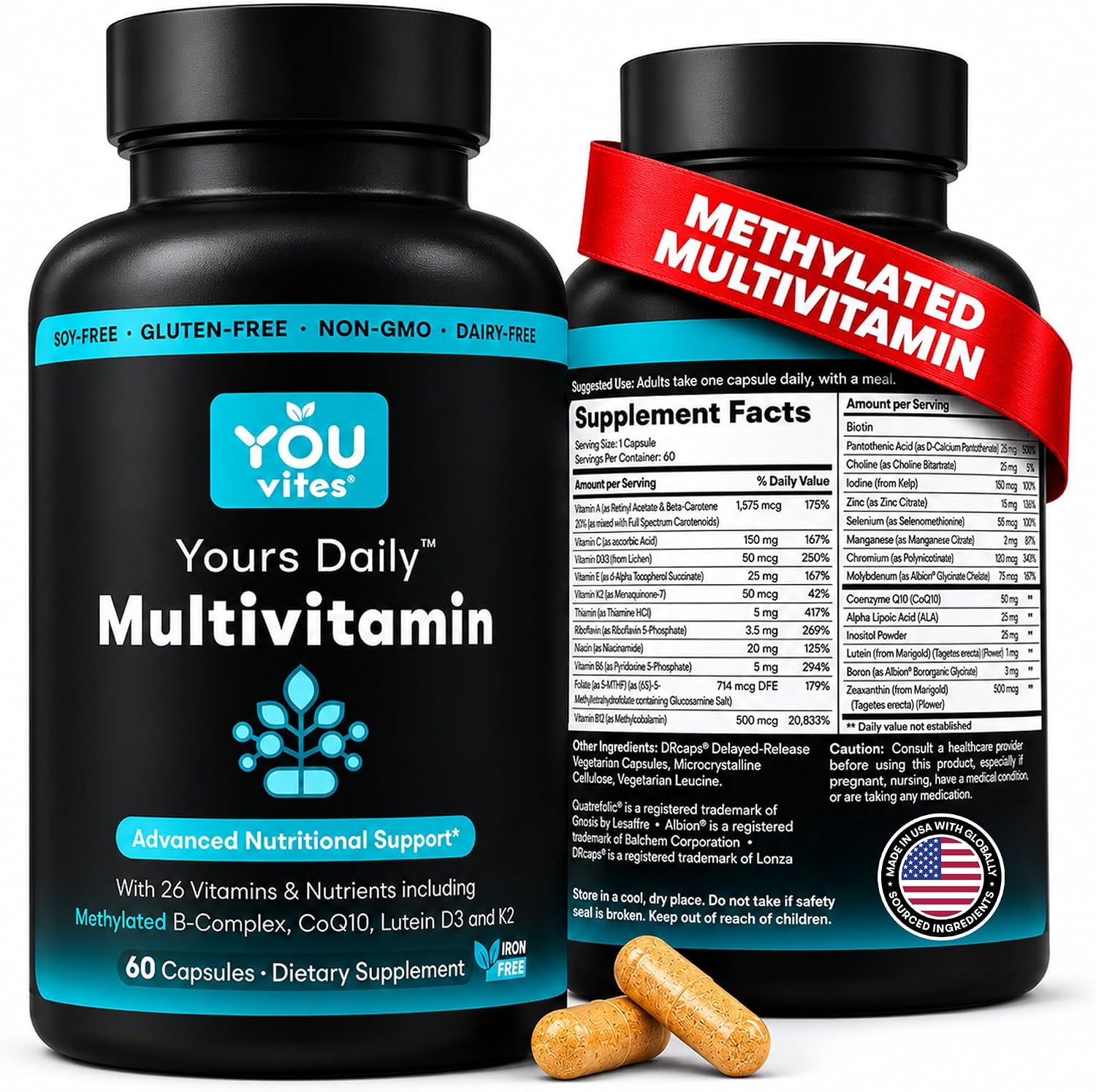 You Vites Methylated Multivitamin for Men and Women - Methyl Multi Iron-Free - 60 Capsules - görsel 1