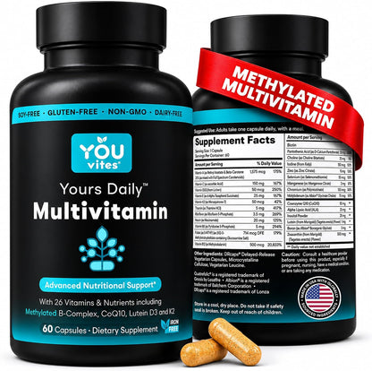 You Vites Methylated Multivitamin for Men and Women - Methyl Multi Iron-Free - 60 Capsules