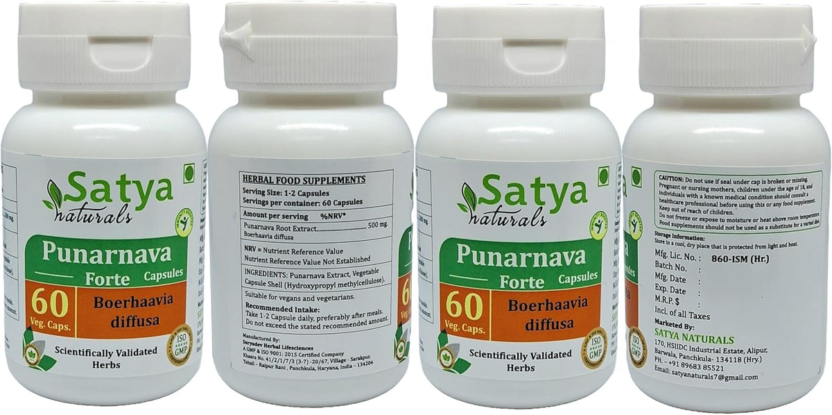 Satya Naturals Punarnava Forte Capsules 500 mg - 60 Vegetarian Capsules (Pack of 4) - görsel 2