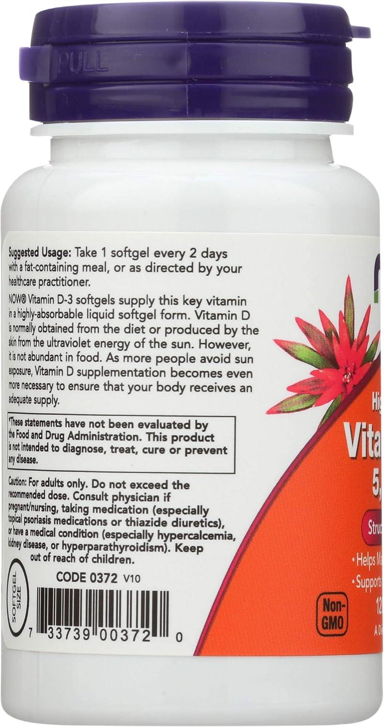 NOW Foods Vitamin D3 5000 IU – 120 Softgels (2 Pack) - görsel 4