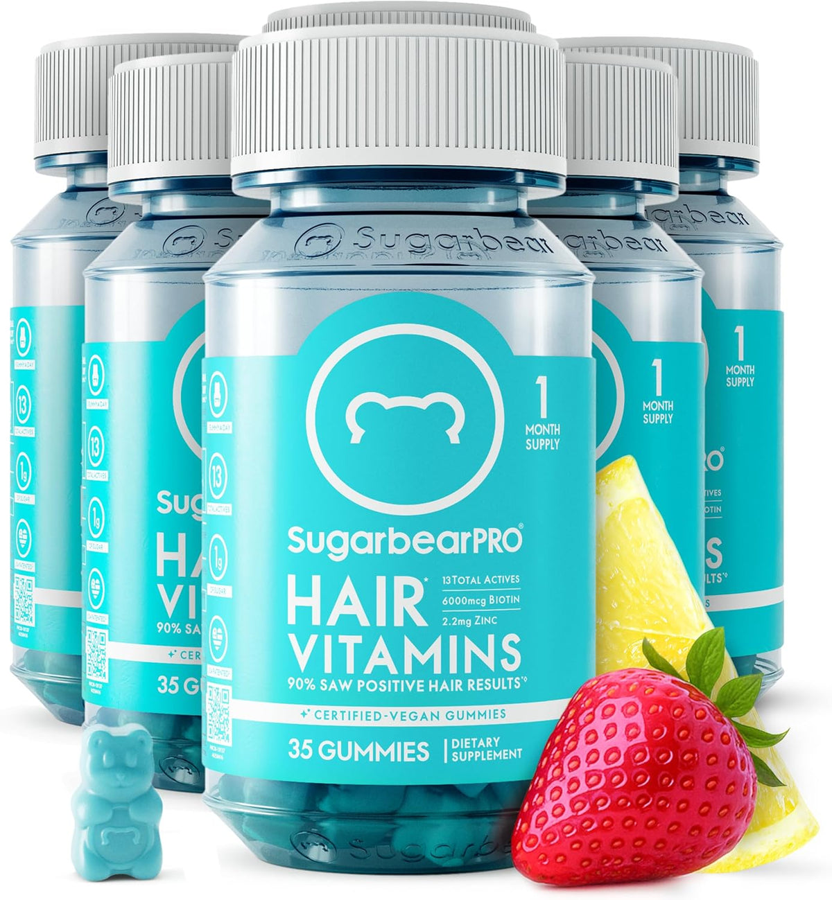 SugarBearPro Hair Vitamin Gummies - Extra Strength Biotin 6000mcg, Vegan, 6-Month Supply - görsel 1