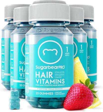 SugarBearPro Hair Vitamin Gummies - Extra Strength Biotin 6000mcg, Vegan, 6-Month Supply