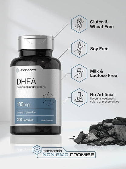 Horbäach DHEA 100mg, 200 Capsules – A Supplement for Men and Women