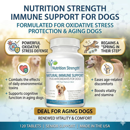 Immune Support for Dogs – Turkey Tail, Reishi, Shiitake & Maitake Mushroom Complex with CoQ10 and Vitamin A – 120 Chewable Tablets