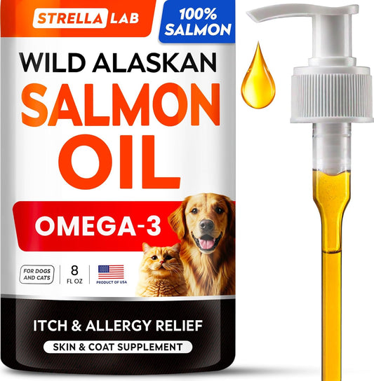 StrellaLab Wild Alaskan Salmon Oil for Dogs - Natural Omega-3 Supplement for Skin and Coat, Joint and Immune Health (240 ml)