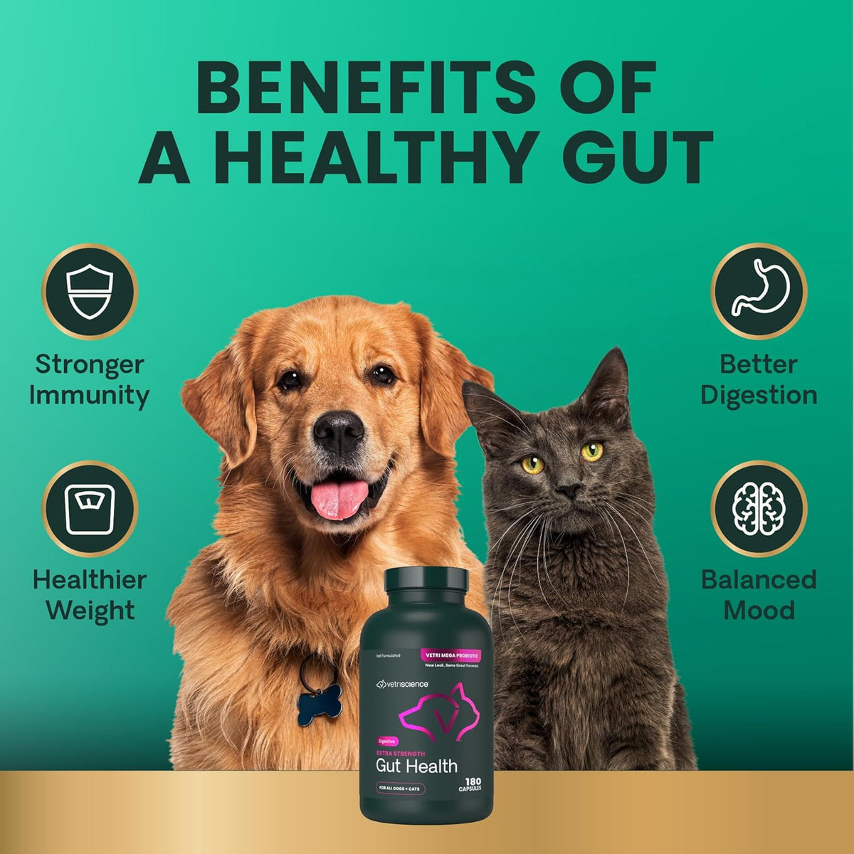 VetriScience Extra Strength Gut Health Probiotic & Prebiotic for Dogs & Cats, 180 Capsules - görsel 6