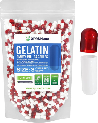 XPRS Nutra Size 3 Empty Gelatine Capsules - 500 Count for DIY Supplement Filling