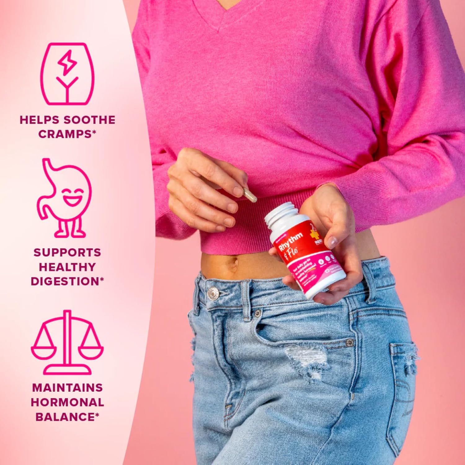 Redd Remedies, Rhythm & Flo, Helps Support Menstrual Health, 60 Vegan Capsules - görsel 3