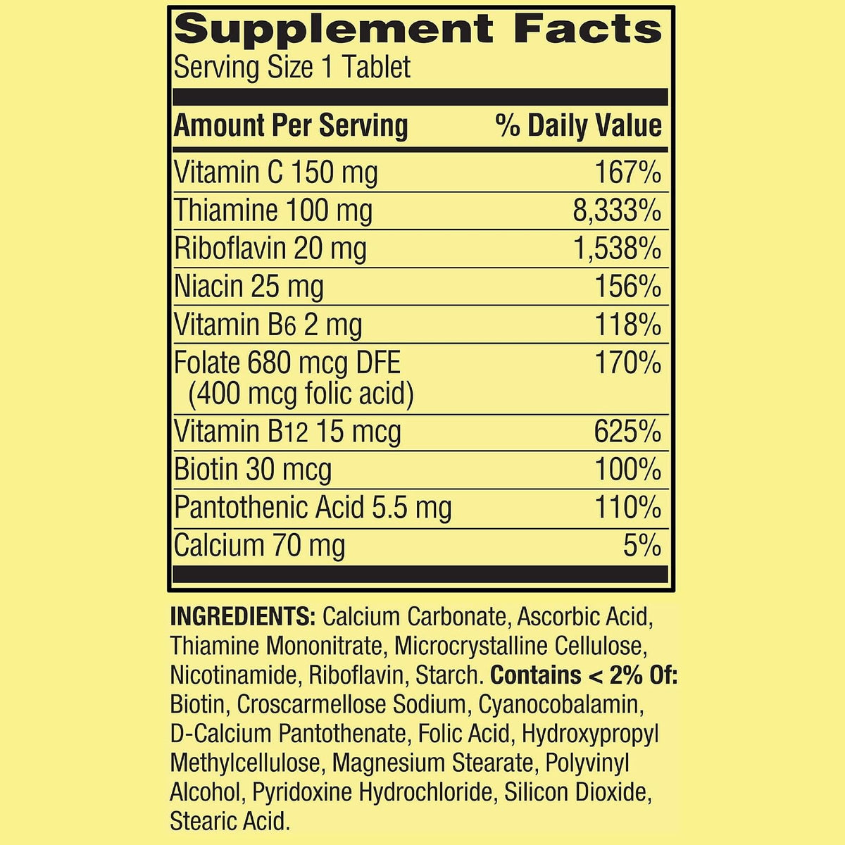 Super Vitamin B Complex - Tablets with B6, B12, C, Thiamine, Biotin, Folate, Pantothenic Acid, Riboflavin (100 Count) - görsel 6