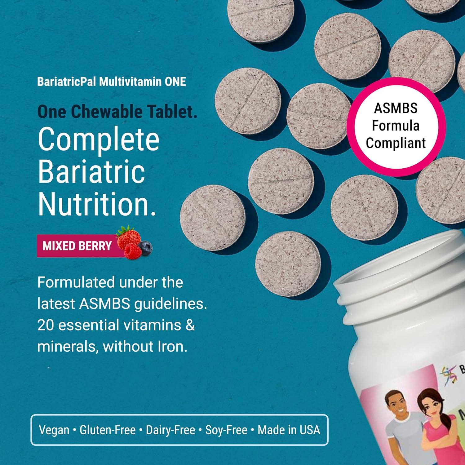 BariatricPal Multivitamin ONE Chewable - Iron Free - Mixed Berry - 30 Chewable Tablets - görsel 2