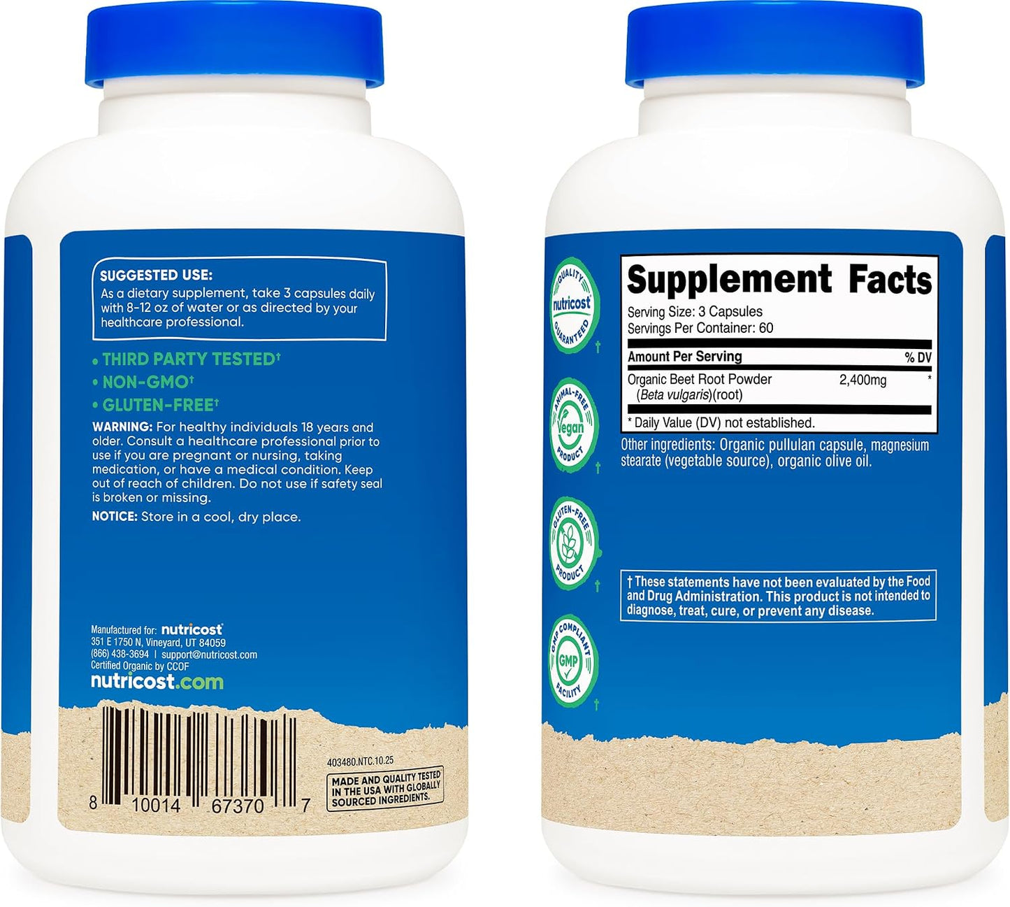 Nutricost Organic Beet Root 2400mg, 180 Capsules - CCOF Certified - görsel 4