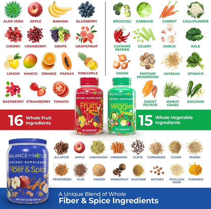 Balance of Nature Whole Health System: Whole Food Fruits, Vegetables & Fibre Supplements (30 Servings Each)