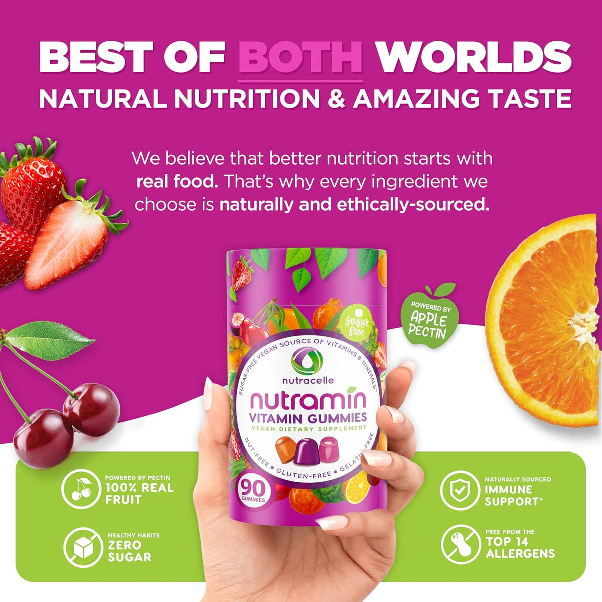 NUTRAMIN Daily Vegan Keto Multivitamin Gummies - Non-GM, Sugar-Free, Plant-Based Immunity Support with Vitamin C, D & Zinc – 90 Count (45 Days) - görsel 3