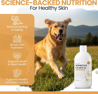 Salmon Oil for Dogs - Premium Fish Oil for Skin and Coat Health - Omega-3 Supplement - 8 oz Liquid