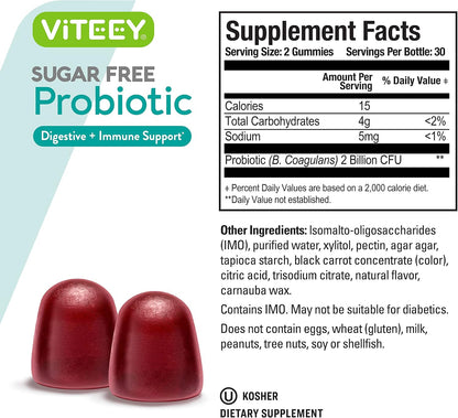 Viteey Probiotic Gummies - Sugar-Free, 2 Billion CFUs
