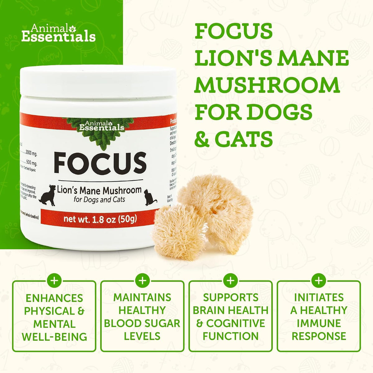 Focus Lion's Mane Mushroom Supplement for Dogs & Cats - görsel 2