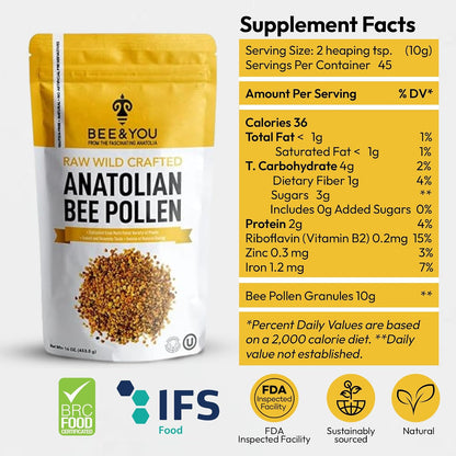 Bee and You Bee Pollen Granules, 454g (1lb) Bag, 100% Pure Natural Supplement