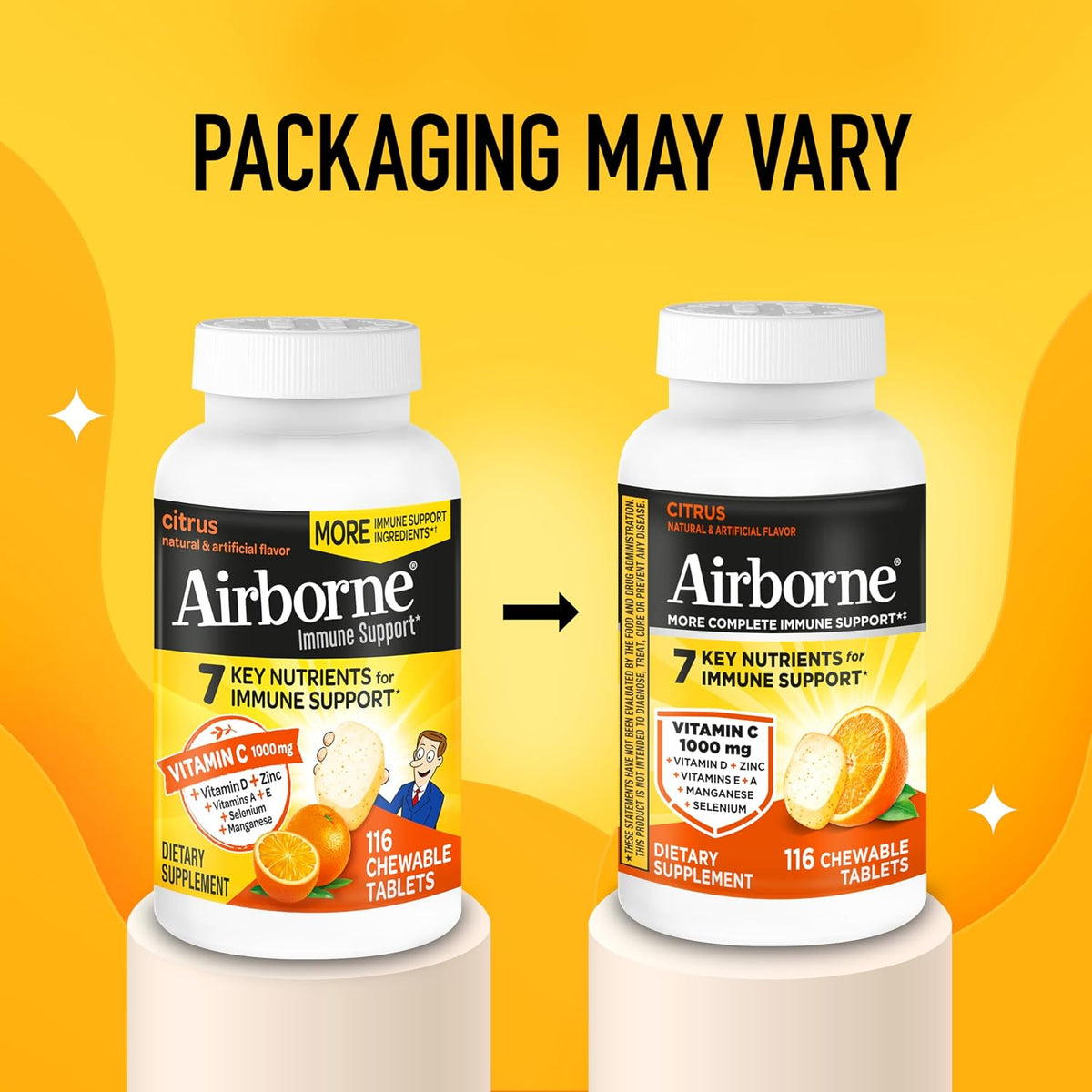 Airborne Citrus Chewable Tablets, 116ct – Food Supplement with 1000mg Vitamin C, Vitamins A, D, E, Zinc, Selenium, Manganese, and Herbal Blend – Gluten-free - görsel 7