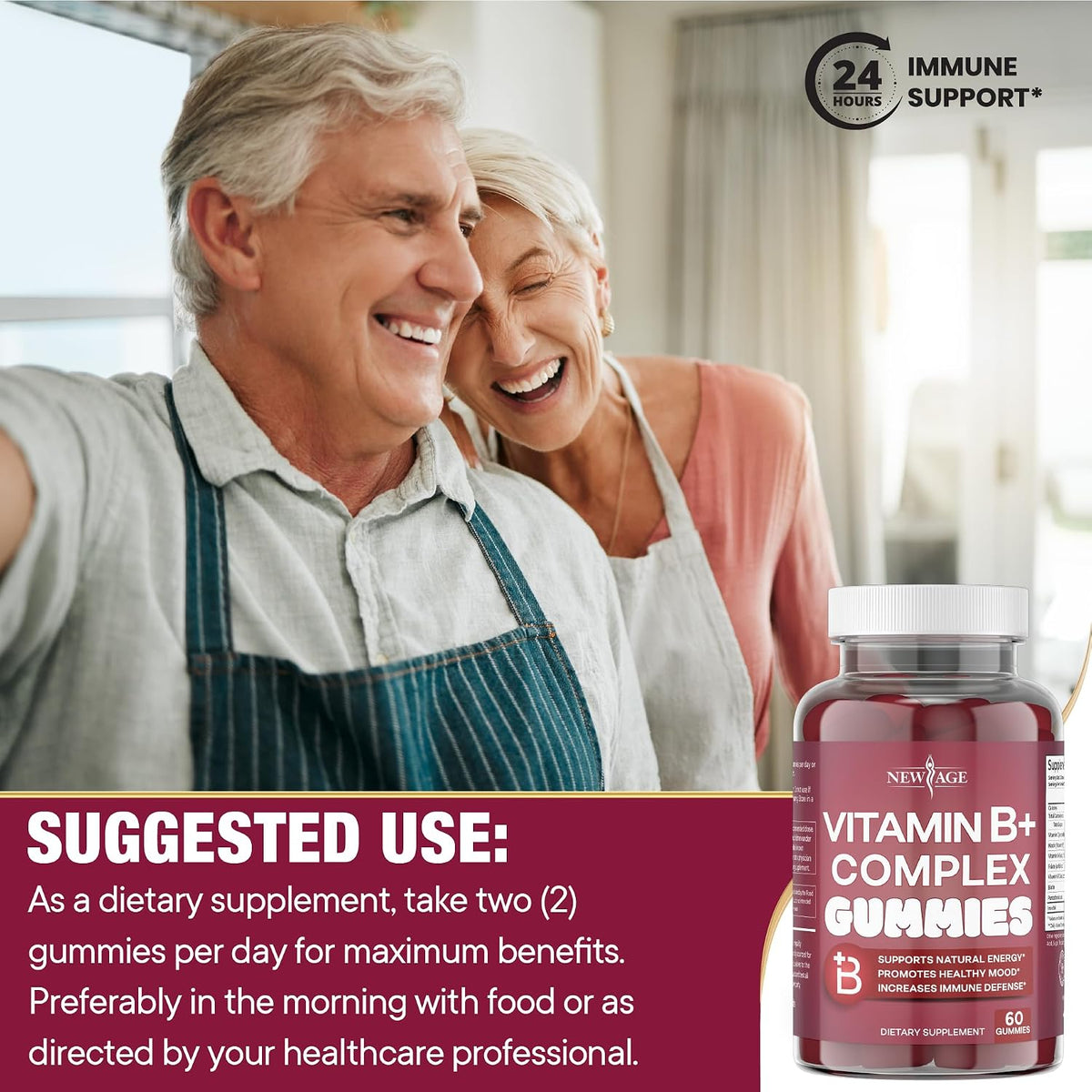 NEW AGE Vitamin B Complex Gummies with Vitamin B3, B6 & B12 – with Biotin, Folic Acid & Vitamin C – Gluten-Free, Vegan (180 Count (3-Pack)) - görsel 7