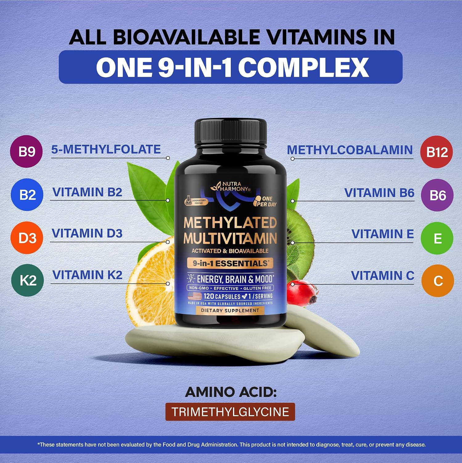 Methylated Multivitamin - B-Complex with 5-MTHF, B12, D3 & K2 - 120 Capsules - görsel 7