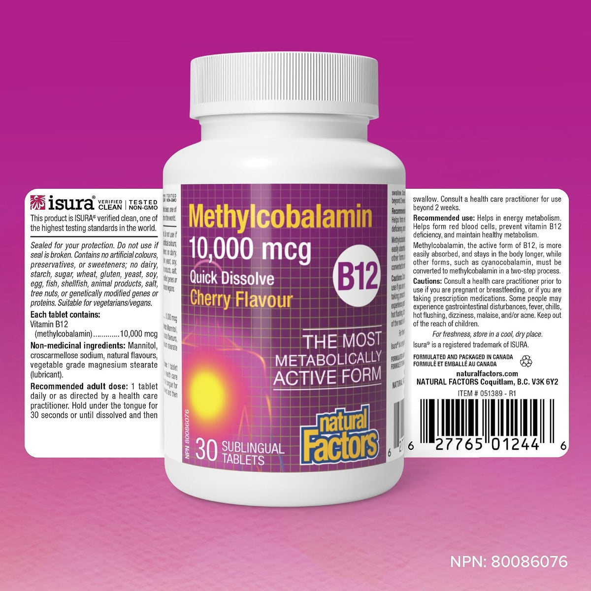 Natural Factors Methylcobalamin 10,000 mcg - Vitamin B12 Supplement - Metabolically Active Form - 30 Chewable Tablets - görsel 8
