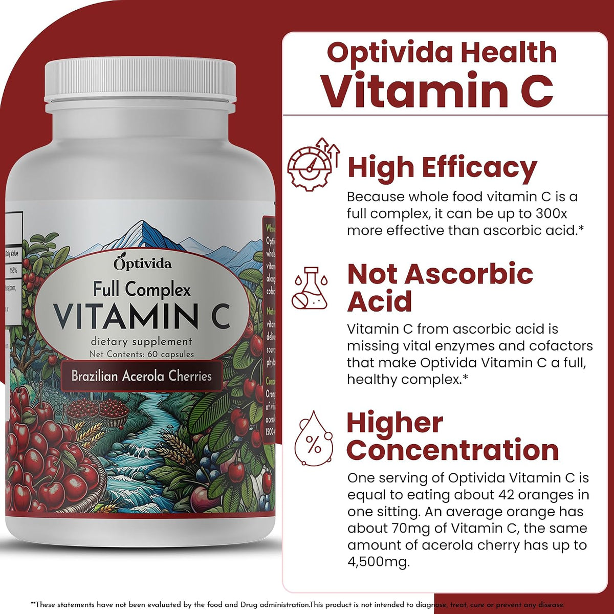 OPTIVIDA Health Acerola Cherry Vitamin C Capsules – 60-Day Supply - görsel 9