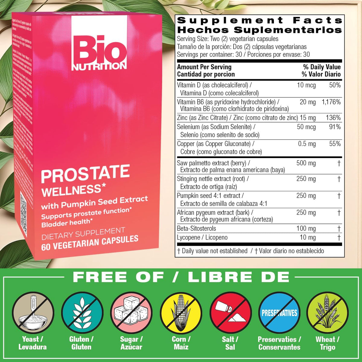 Bio Nutrition Prostate Wellness with Pumpkin Seed Extract 60 Capsules - görsel 2