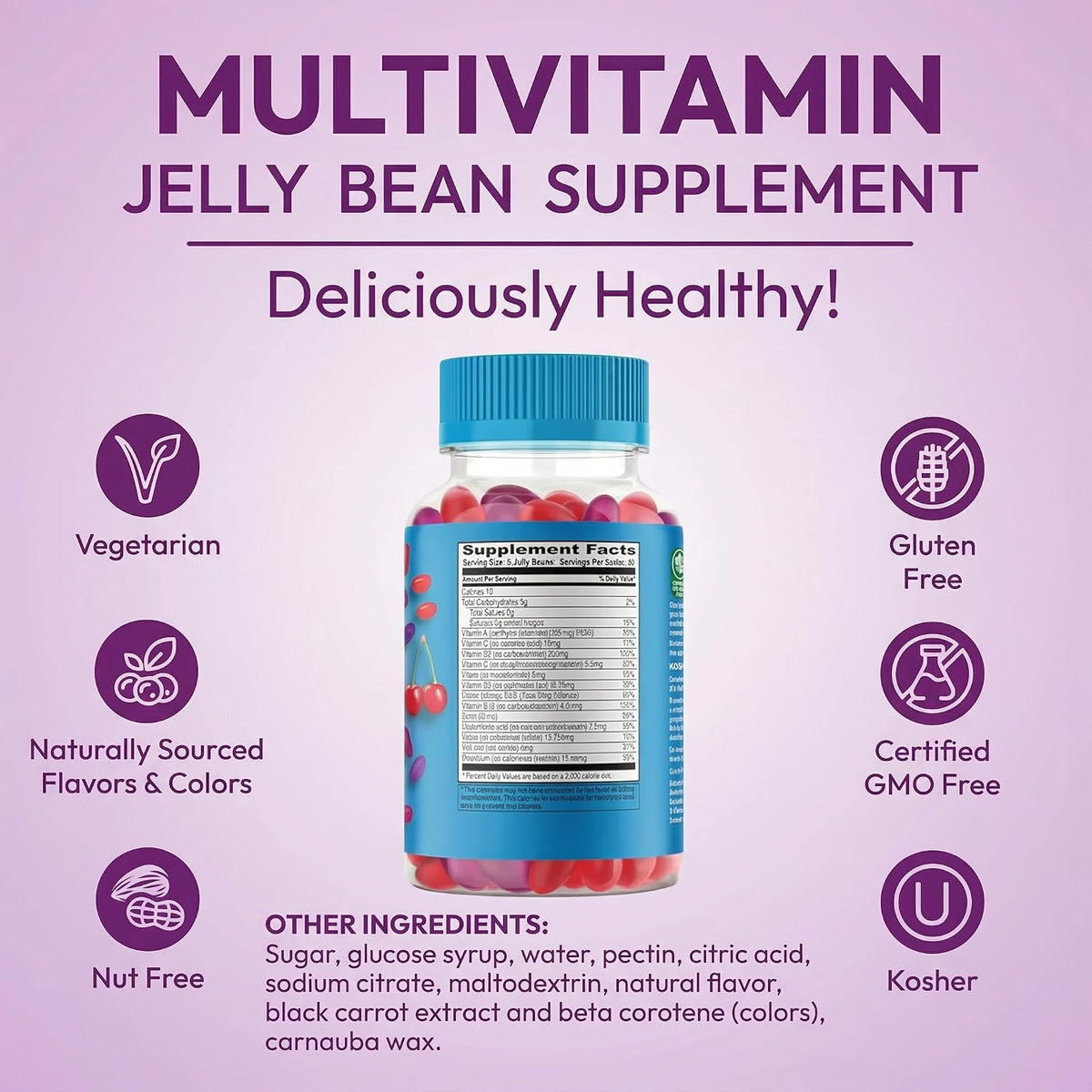 Human Beanz Multivitamin Jelly Bean Gummies with Zinc, Berry Blast, 120 Jelly Beans - görsel 7