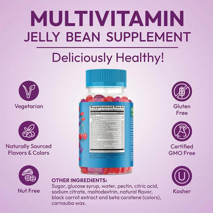 Human Beanz Multivitamin Jelly Bean Gummies with Zinc, Berry Blast, 120 Jelly Beans