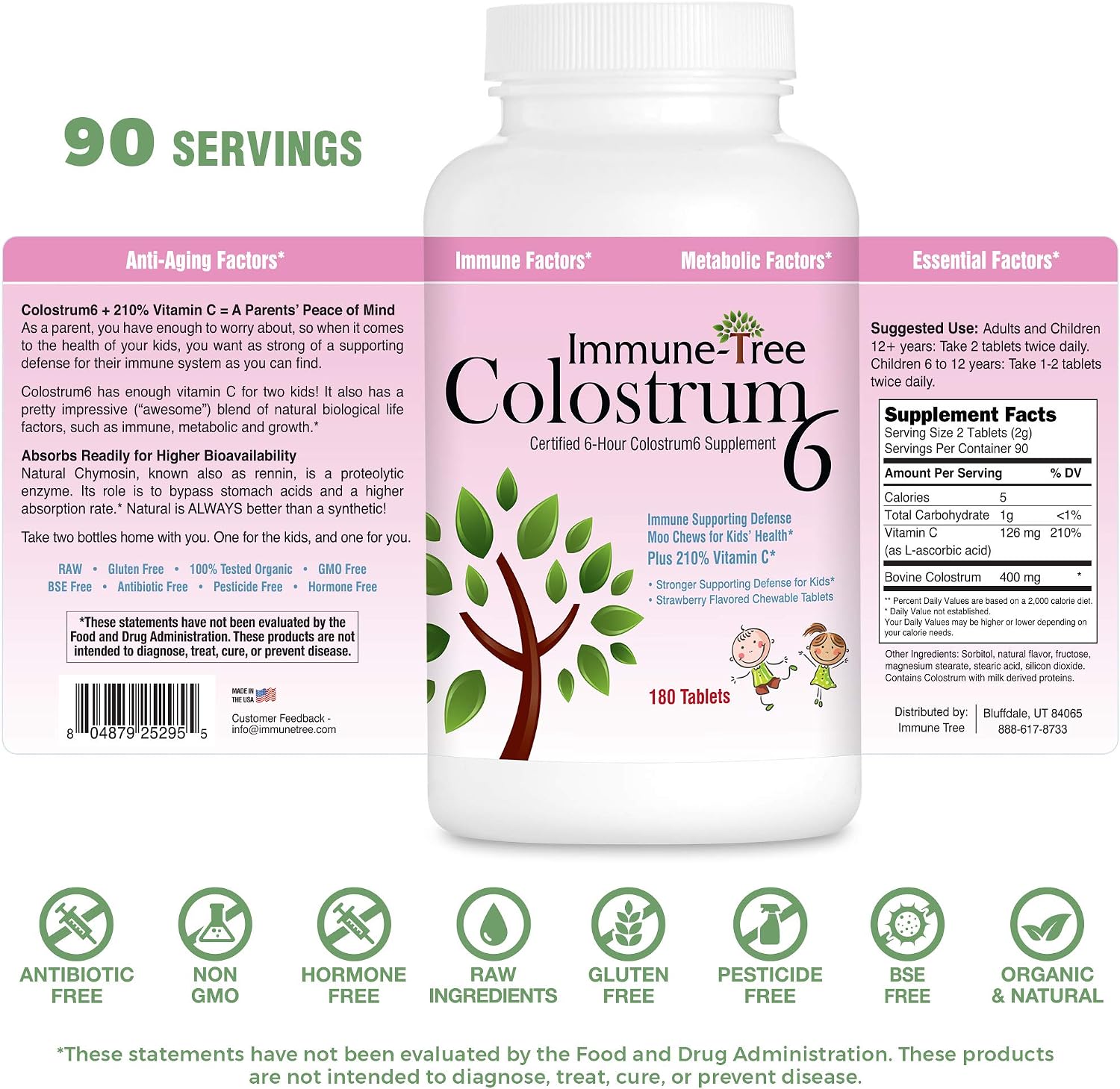 Immune Tree Moo Chews for Kids – 180 Cold Pressed Strawberry Chewable Colostrum Tablets - görsel 2