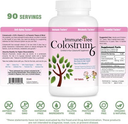 Immune Tree Moo Chews for Kids – 180 Cold Pressed Strawberry Chewable Colostrum Tablets