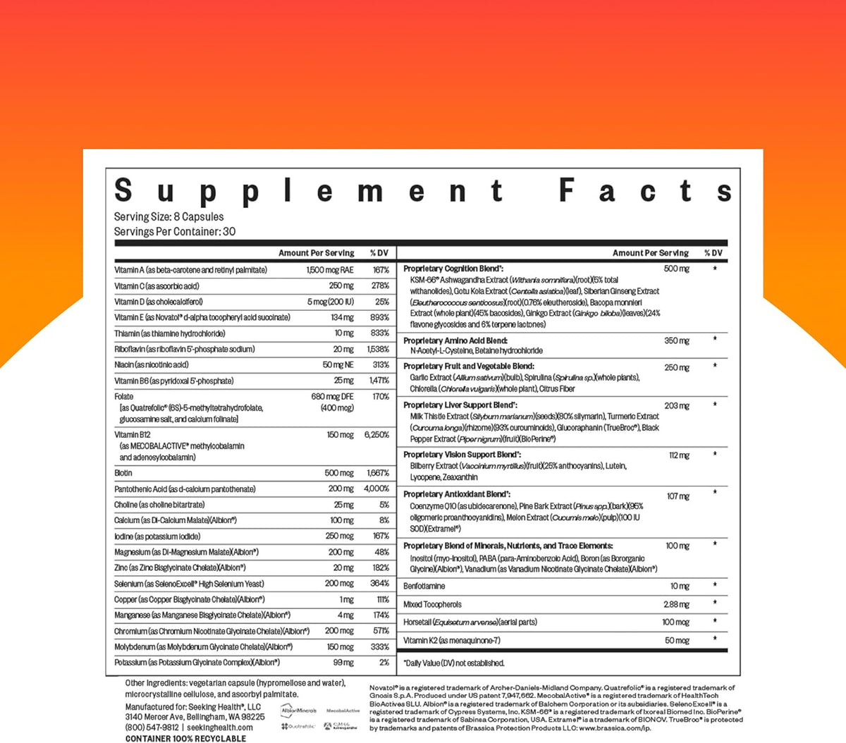 Seeking Health Optimal Multivitamin with Active B Vitamins, L-5-MTHF, CoQ10 – Methylation & Energy Support, Vegetarian (240 Capsules) - görsel 2