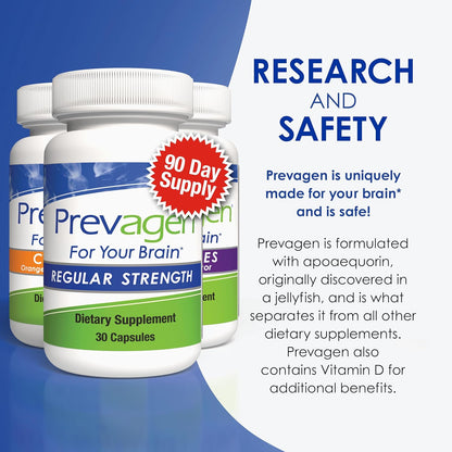 Prevagen Variety Pack: Brain Health Supplement with Apoaequorin + Vitamin D3 (90 Count, 3 Month Supply)