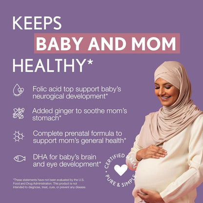 Noor Vitamins Halal Prenatal Vitamins with DHA and Folic Acid - 1 Month Supply