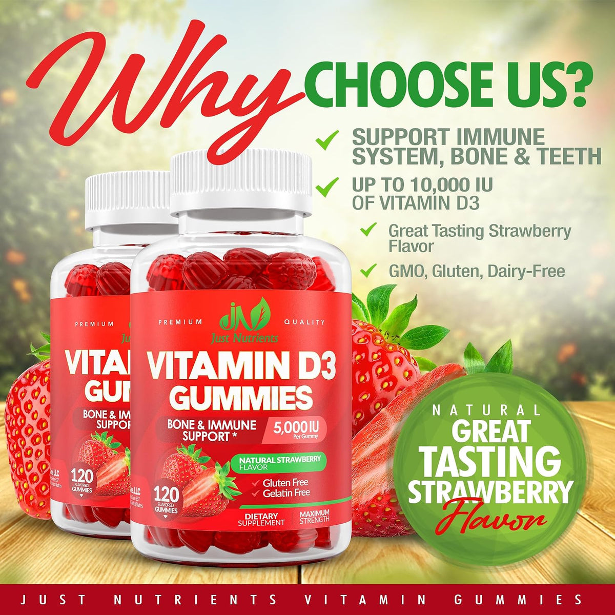 Vitamin D3 5000 IU Gummies for Adults & Kids - Immune System Support, Bones & Teeth - 120 Count - görsel 2