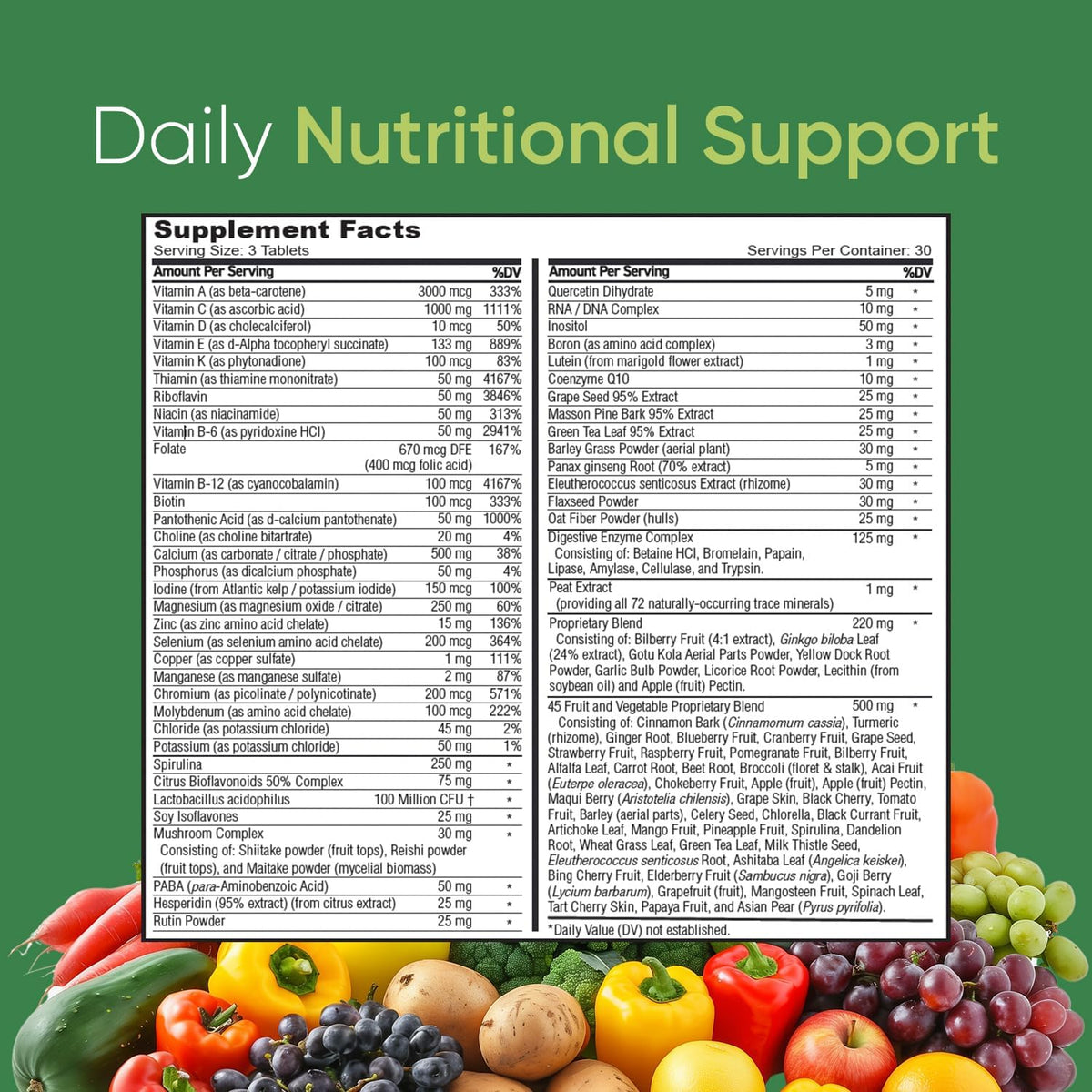 Vibrant Life Multivitamin with Probiotics, Digestive Enzymes & B Complex – Over 45 Fruits and Vegetables, Non-GMO, Gluten-Free, Daily Vitamins & Minerals for Men & Women (30-Day Supply) - görsel 6