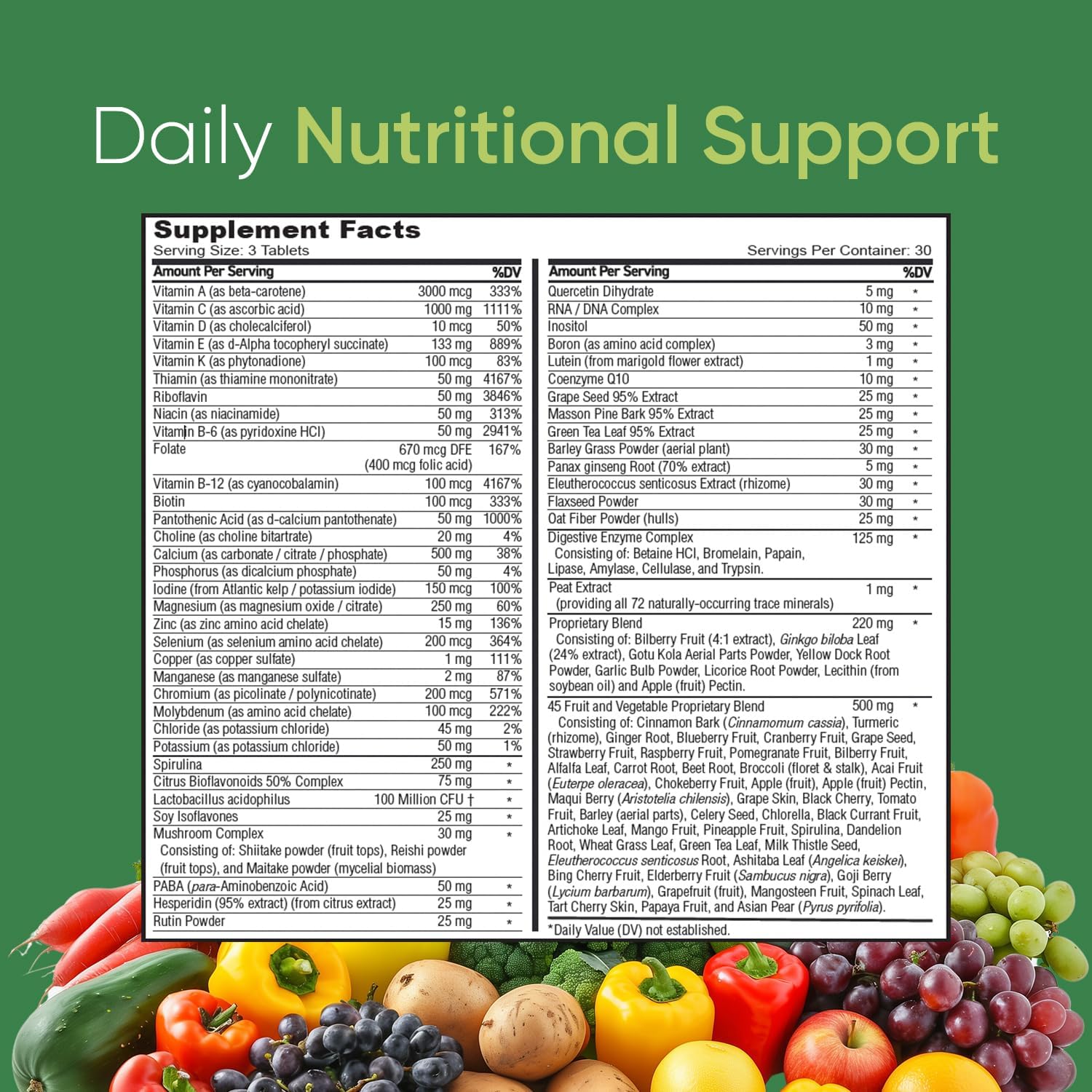 Vibrant Life Multivitamin with Probiotics, Digestive Enzymes & B Complex – Over 45 Fruits and Vegetables, Non-GMO, Gluten-Free, Daily Vitamins & Minerals for Men & Women (30-Day Supply) - görsel 6