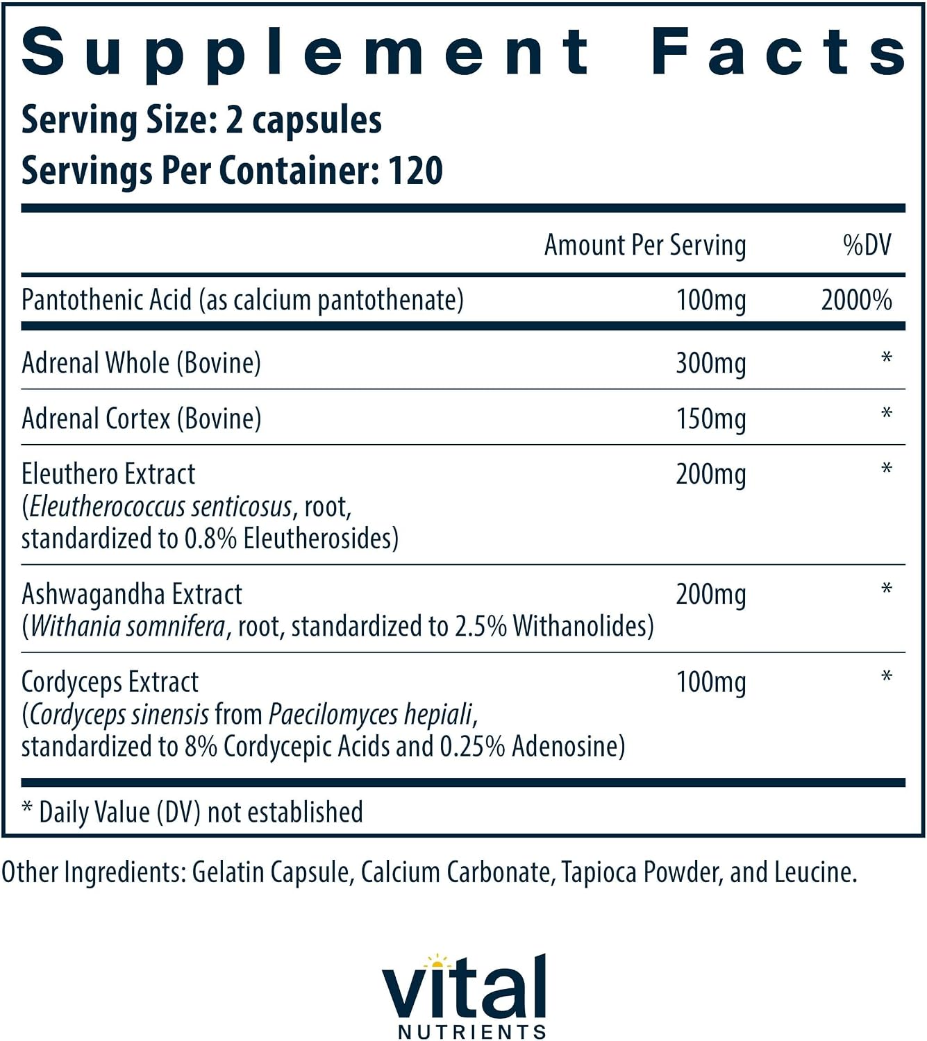 Vital Nutrients Adrenal Support – Adrenal Support Supplement for Gland Function and Cortisol Management – Supports Energy and Stress Levels – Gluten, Dairy, Soya Free – 240 Capsules - görsel 2