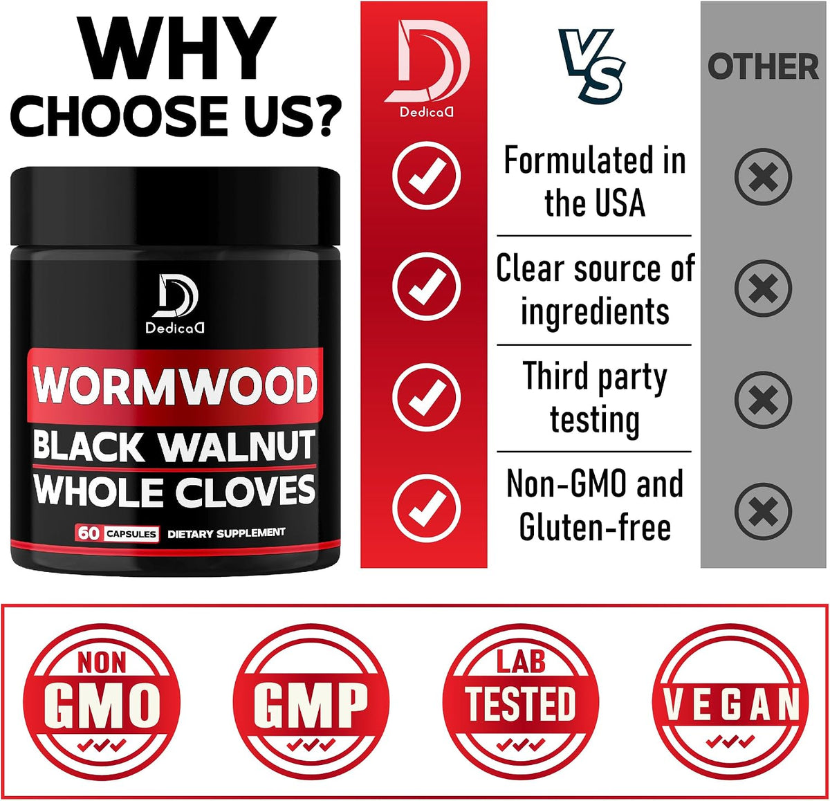 DEDICAD 1500mg Wormwood Capsules with Black Walnut & Cloves – Artemisia Annua Herbal Supplement - görsel 4