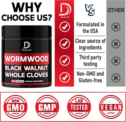 DEDICAD 1500mg Wormwood Capsules with Black Walnut & Cloves – Artemisia Annua Herbal Supplement