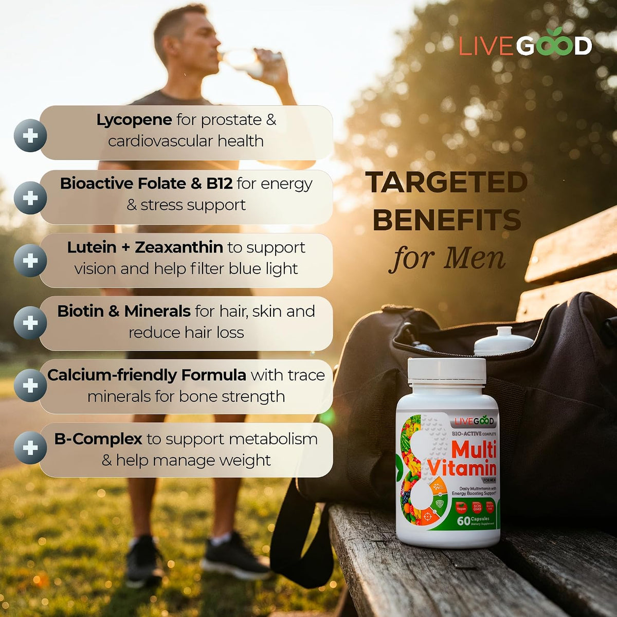 LiveGood Bio-Active Complete Multivitamin for Men - 60 Capsules - görsel 4