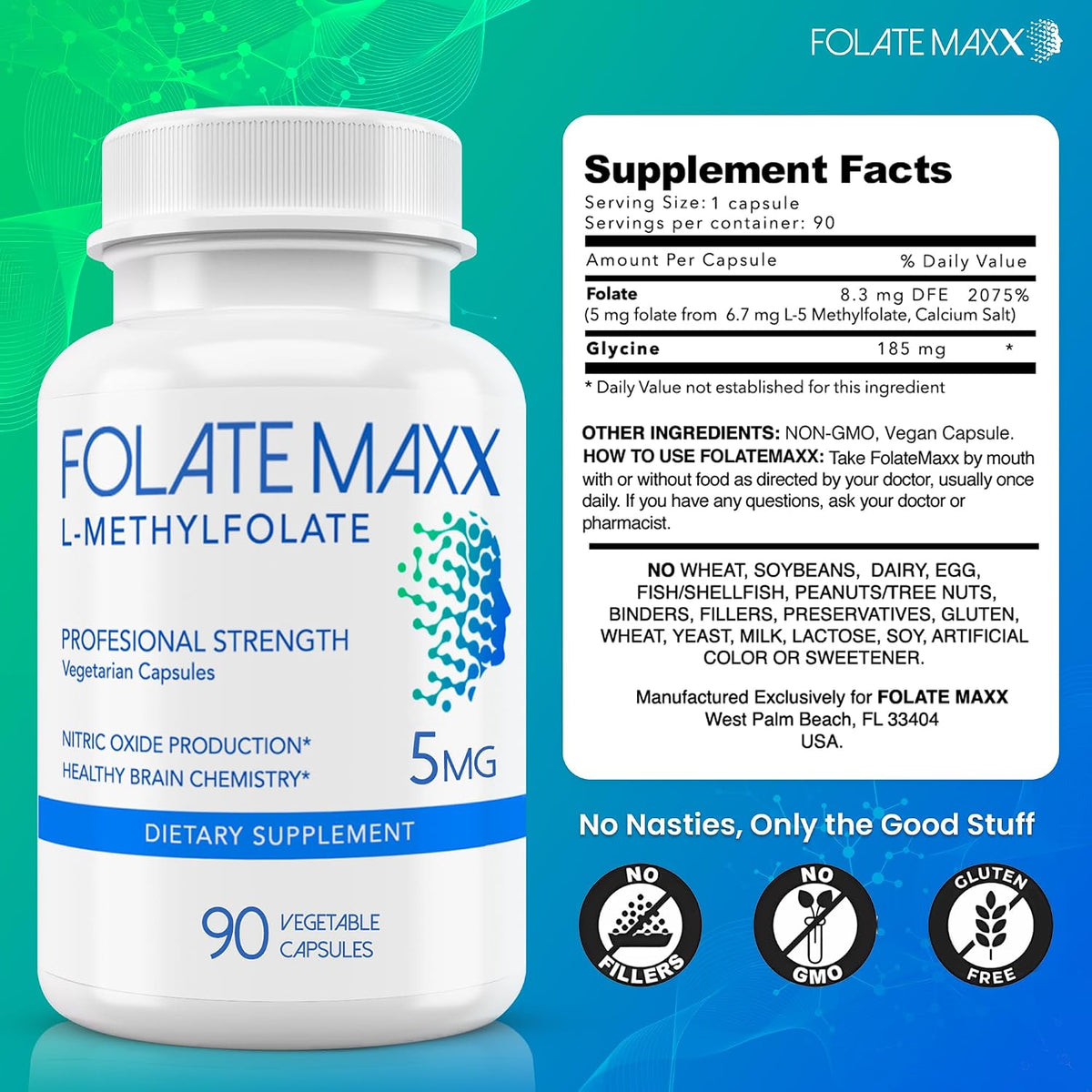 FolateMaxx L-Methylfolate 5mg, 90 Capsules – Active 5-MTHF Supplement for Energy, Psychological Function & Focus - görsel 3