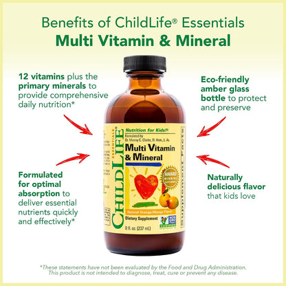CHILDLIFE ESSENTIALS Kids Multivitamin & Mineral - Liquid Multivitamin for Children - Natural Orange & Mango Flavour - 240 ml (Pack of 4)