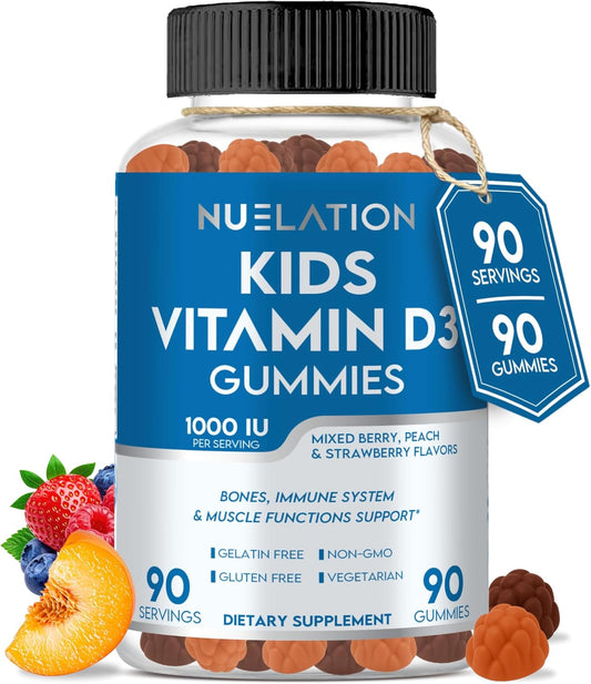 Vitamin D3 Gummies for Children 1000 IU - 90 Servings - Vegetarian Vitamin D for Kids, Toddlers & Teens - Contributes to Normal Bones, Teeth, Immune System & Muscle Function* - Gelatine Free, Gluten-free, Non-GM