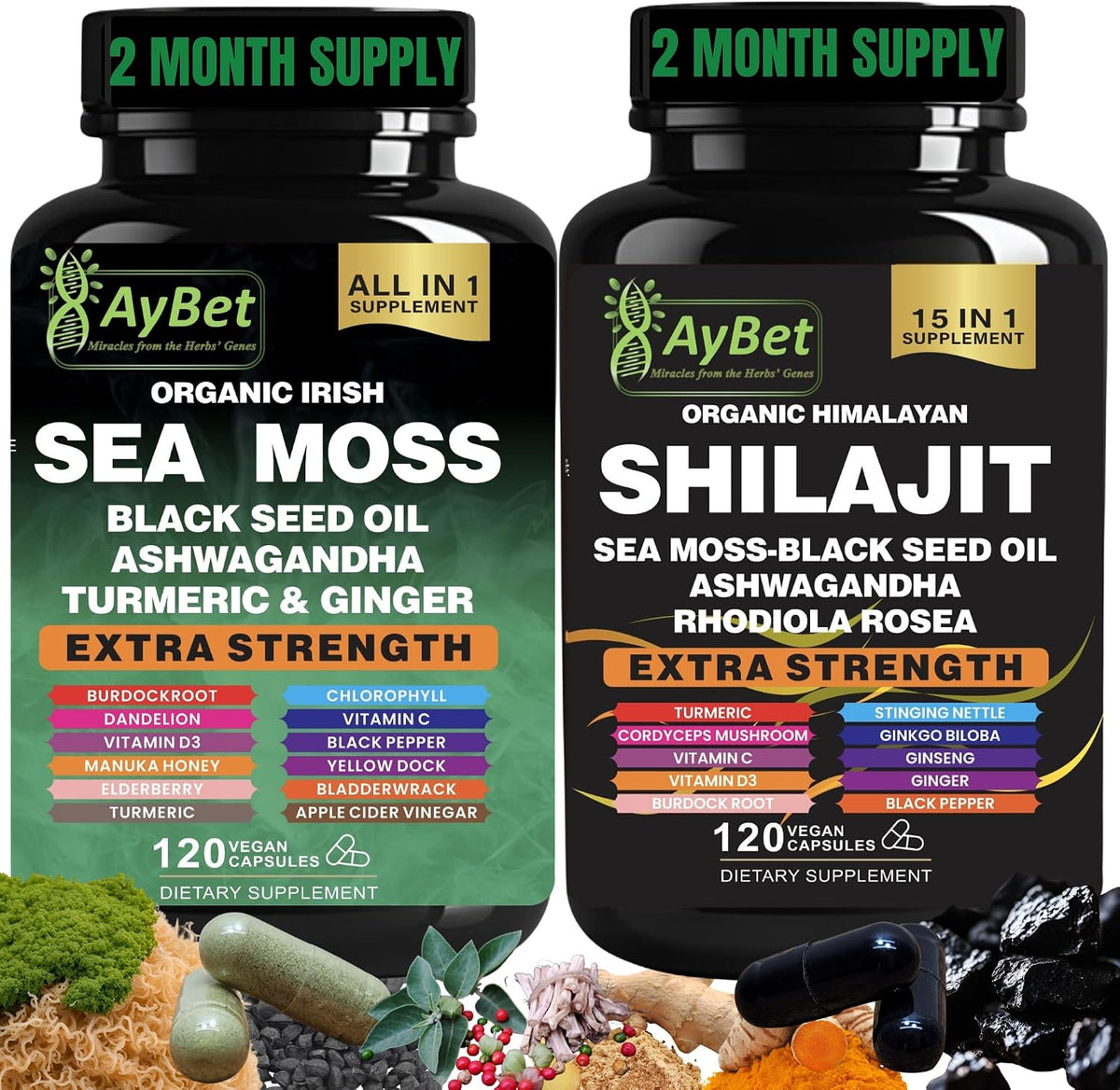 Sea Moss & Himalayan Shilajit Supplement Combo – Herbal Formula with Black Seed Oil, Ashwagandha, Rhodiola, Turmeric, Ginger – Mineral & Antioxidant Support – Organic, Halal, Vegan Capsules (120 Count) - görsel 10