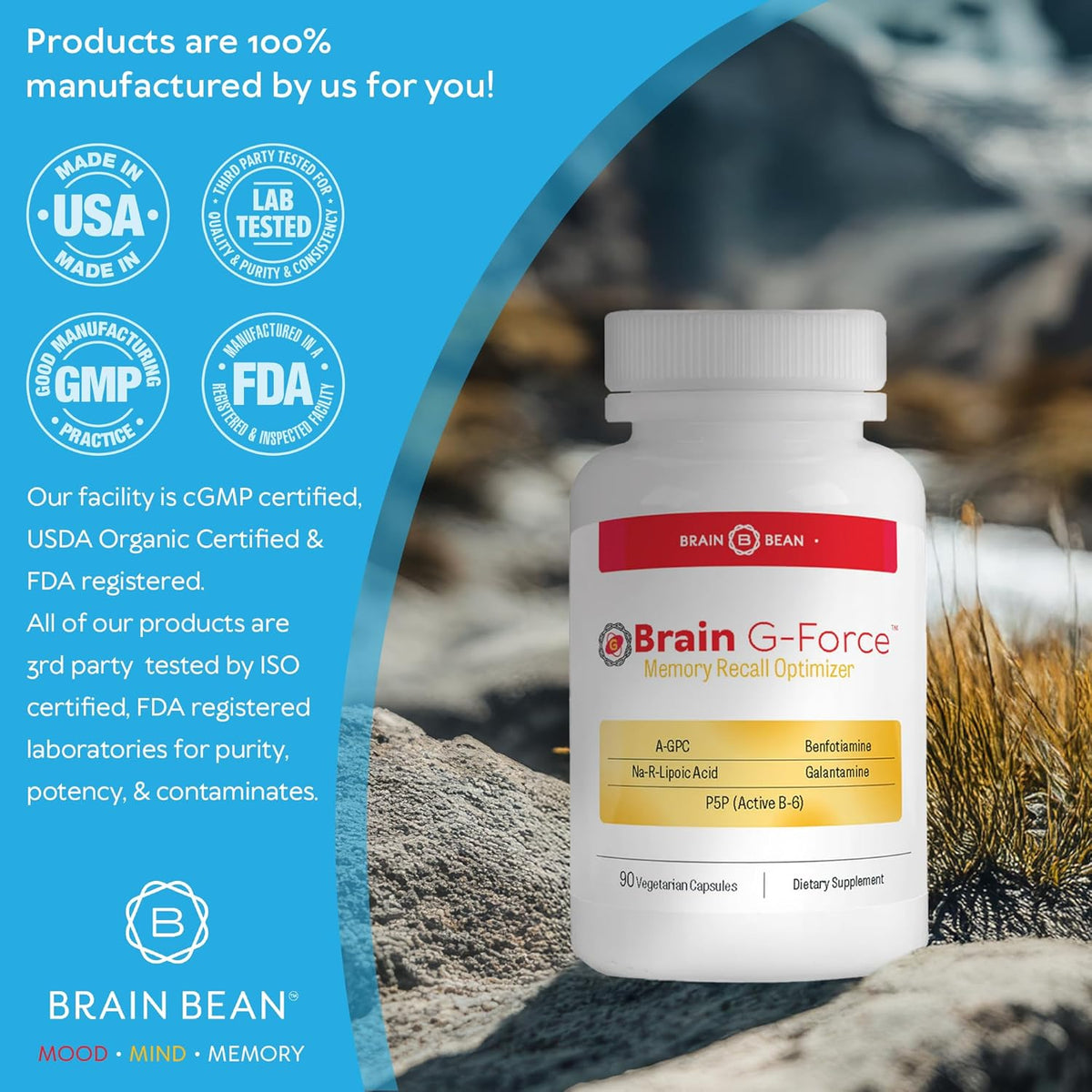 Brain G-Force - Cognitive Support Supplement with Galantamine, A-GPC, and R-Lipoic Acid (45 Servings) - görsel 2
