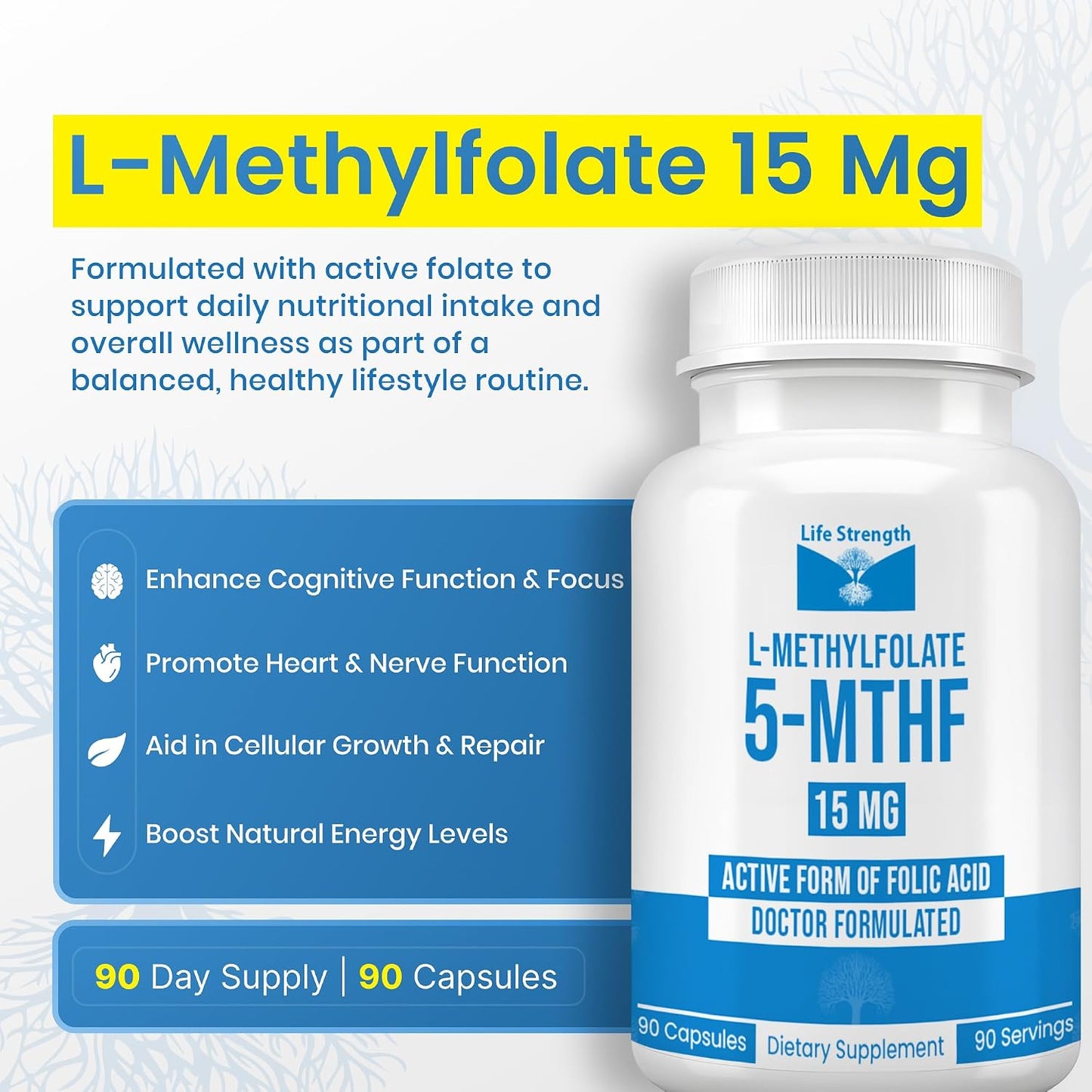 L-Methylfolate 15mg | 90 Capsules | Optimised & Highly Bioactive Methyl Folate Supplement | 5-MTHF for Normal Homocysteine Metabolism, Psychological Function & Energy | Non-GMO, Gluten-free, Vegan | 3 Month Supply - görsel 4