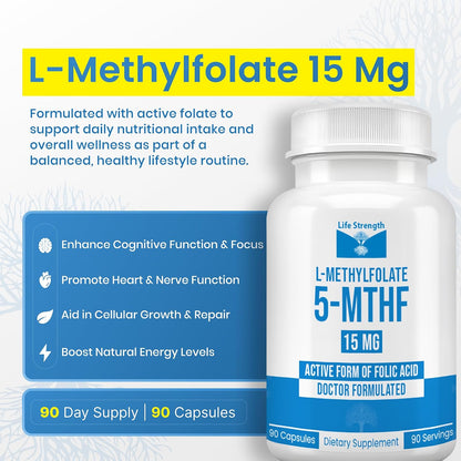 L-Methylfolate 15mg | 90 Capsules | Optimised & Highly Bioactive Methyl Folate Supplement | 5-MTHF for Normal Homocysteine Metabolism, Psychological Function & Energy | Non-GMO, Gluten-free, Vegan | 3 Month Supply